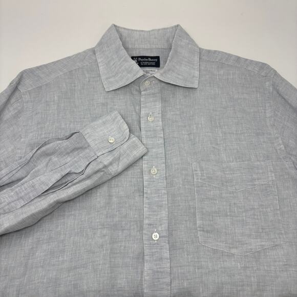 Psycho Bunny Solid Light Blue Medium Linen Long Sleeve Button‎ Up Shirt - Picture 1 of 5